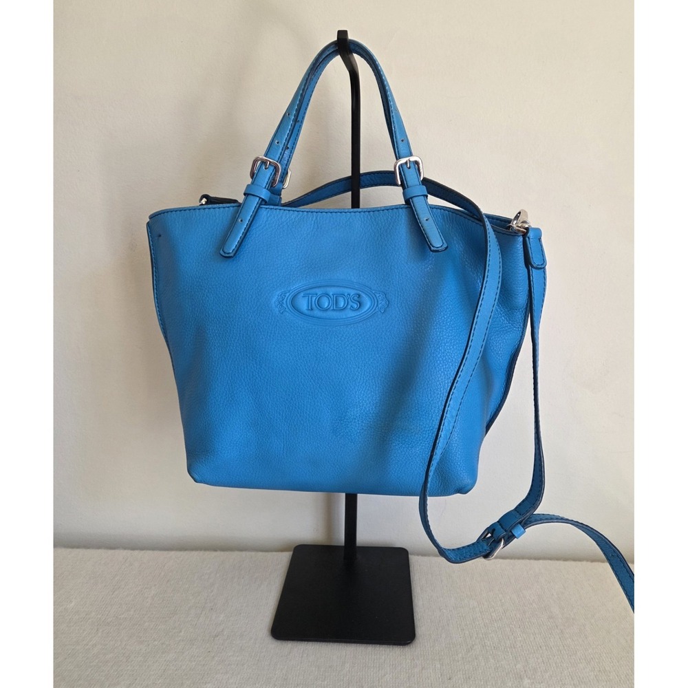 TOD'S Turquiose Pebbled Leather Tote Crossbody Bag Purse